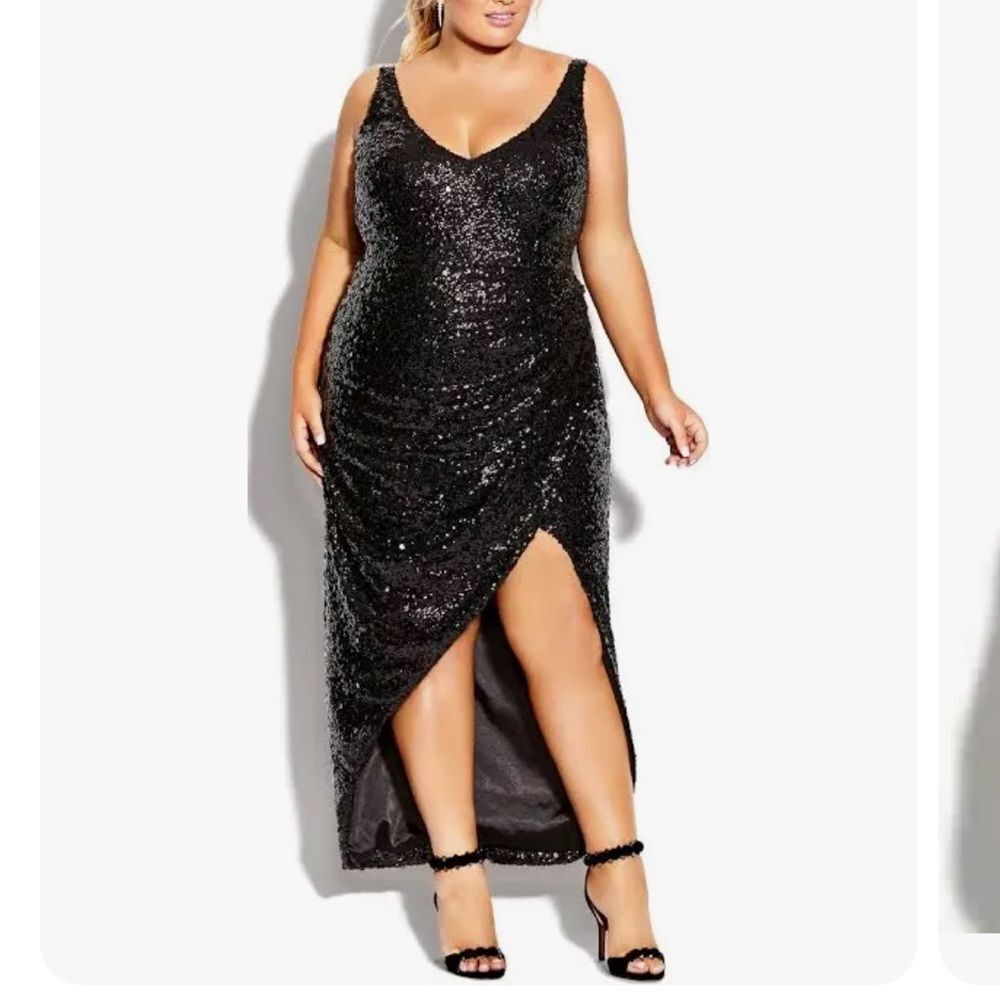 City Chic Black Star Desire‎ Sequin Maxi Dress Size 16